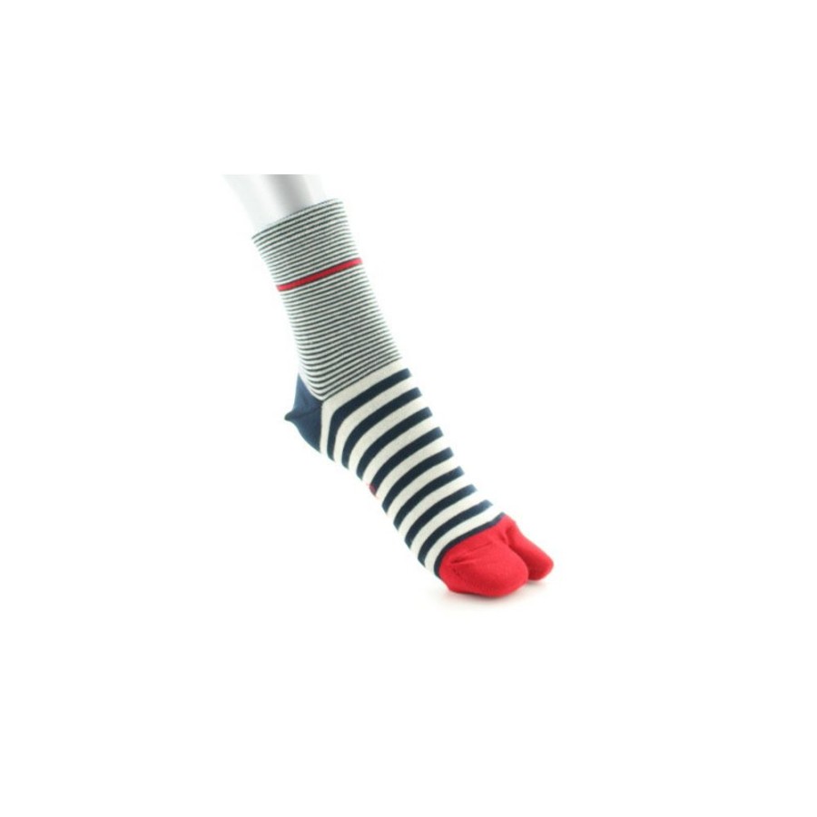 Homme BERTHE AUX GRANDS PIEDS Chaussettes A Doigts | Chaussettes Tabi A Rayures Bleu Blanc Rouge