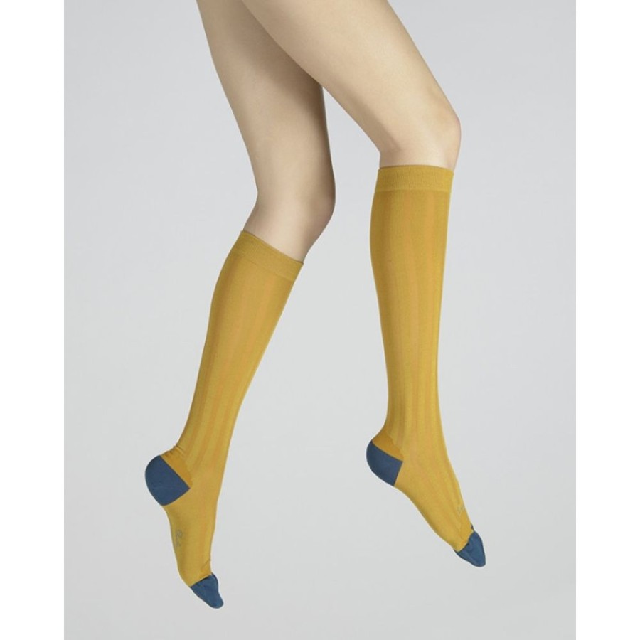 Femme BERTHE AUX GRANDS PIEDS Chaussettes Hautes | Chaussettes Hautes En Soie Tournesol - Talon Et Pointe Turquoise